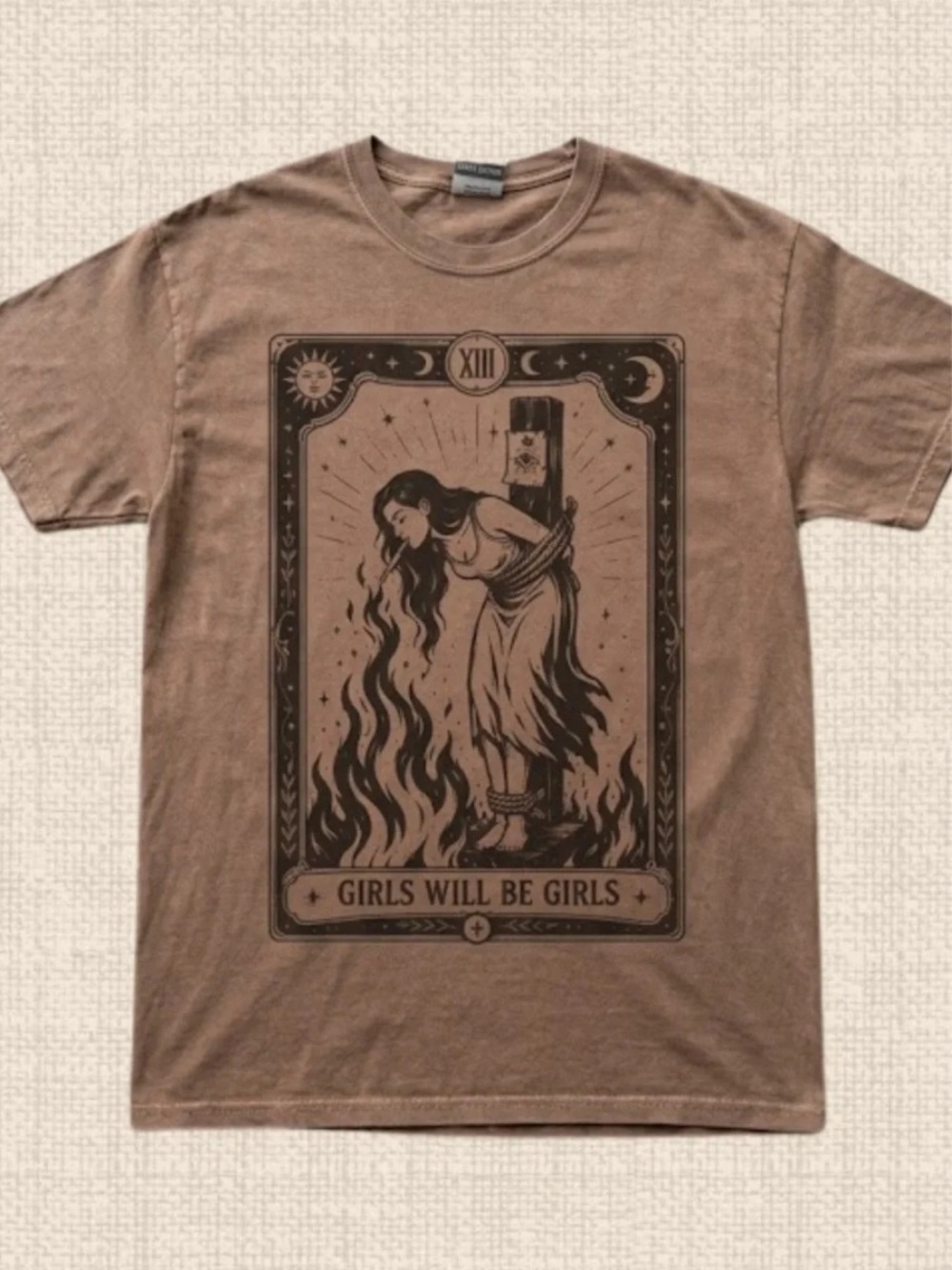 Brown Savana Graphic Tee with Tarot-Inspired Illustration